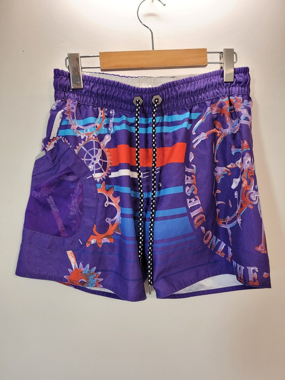 Diesel Gold Label Purple Blue & Red Patterned Swim Trunks - Size S